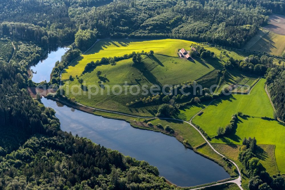 Salem from the bird's eye view: Riparian areas on the lake area of von Bifangweiher and Killenweiher in Salem in the state Baden-Wuerttemberg, Germany