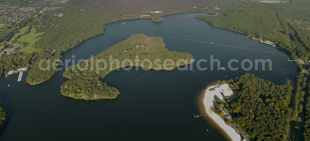 Haltern am See from above - Landscape of the water sports center on the Haltern reservoir in North Rhine-Westphalia NRW