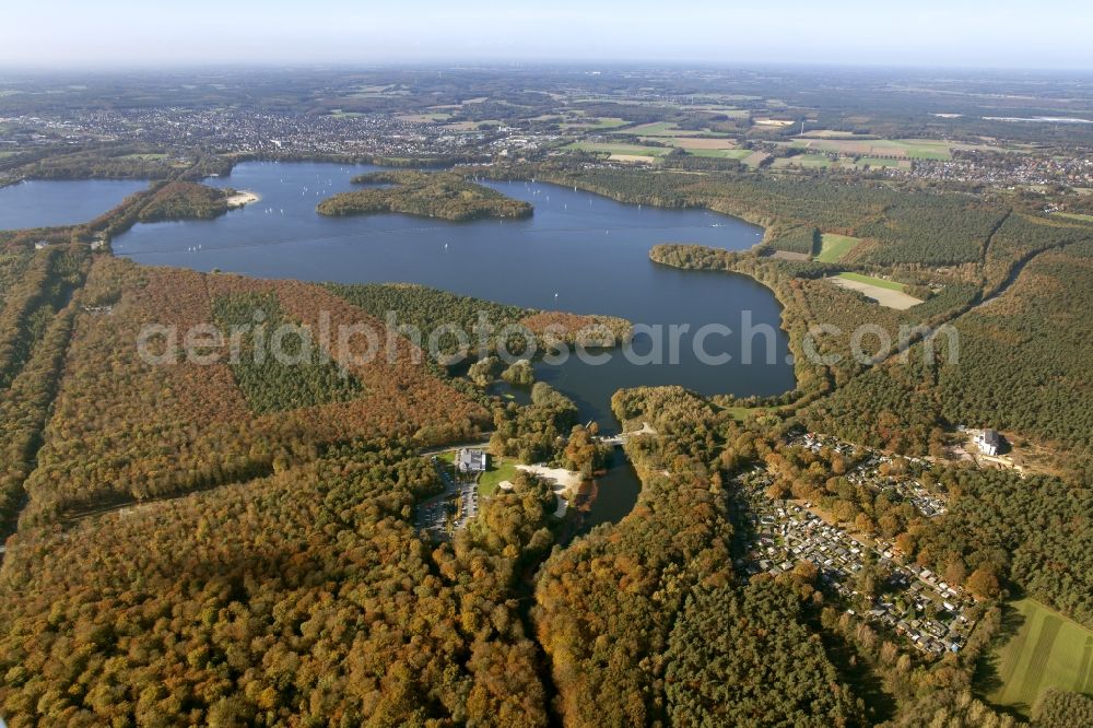 Haltern am See from the bird's eye view: Landscape of the water sports center on the Haltern reservoir in North Rhine-Westphalia NRW