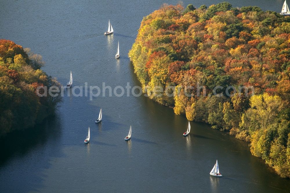 Haltern am See from above - Landscape of the water sports center on the Haltern reservoir in North Rhine-Westphalia NRW