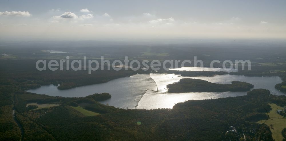 Haltern am See from the bird's eye view: Landscape of the water sports center on the Haltern reservoir in North Rhine-Westphalia NRW