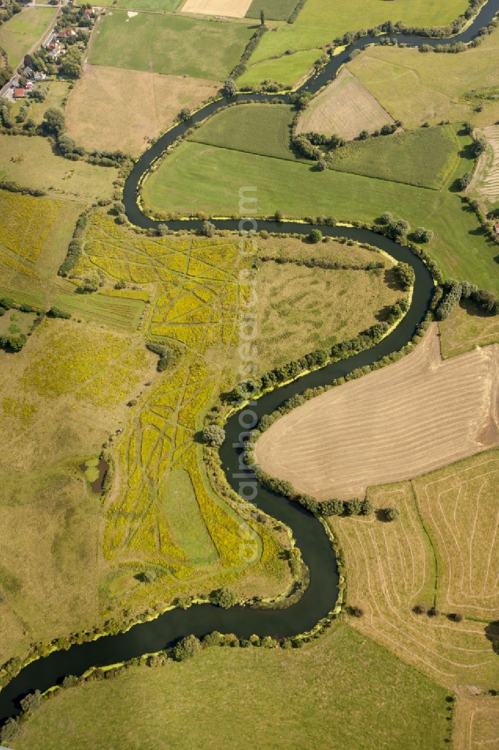 Aerial image Bergkamen - Landscape of meadows and fields of Lippeauen on the lip at Bergkamen in North Rhine-Westphalia