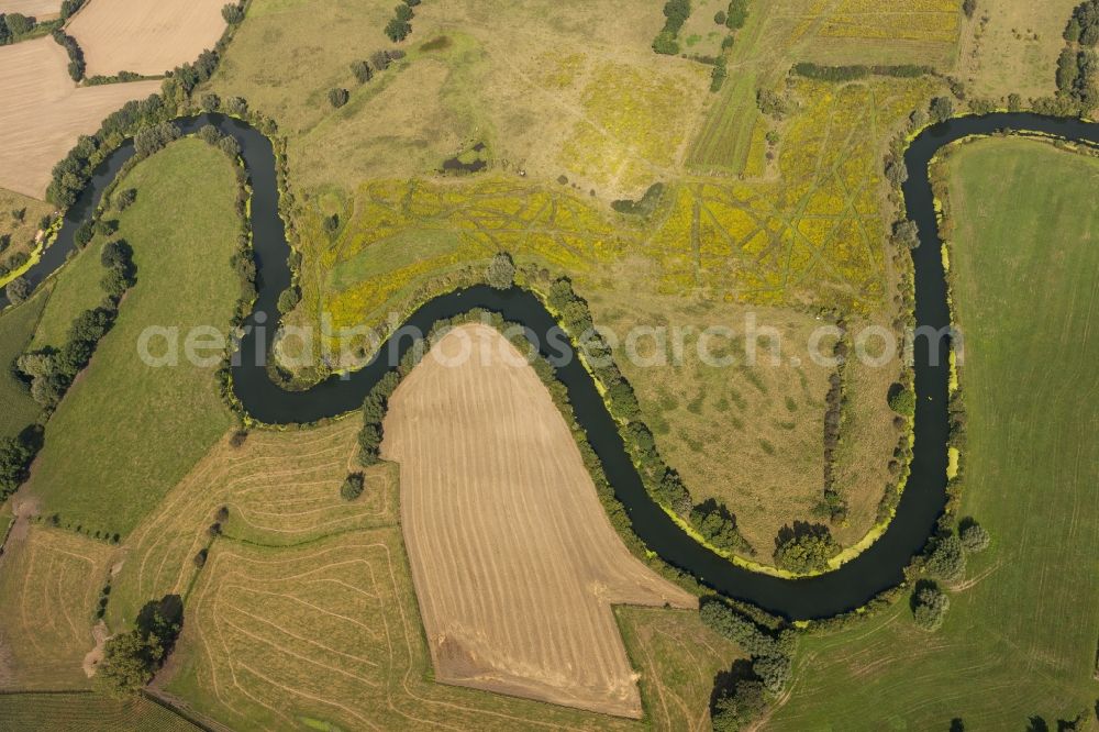 Aerial photograph Bergkamen - Landscape of meadows and fields of Lippeauen on the lip at Bergkamen in North Rhine-Westphalia