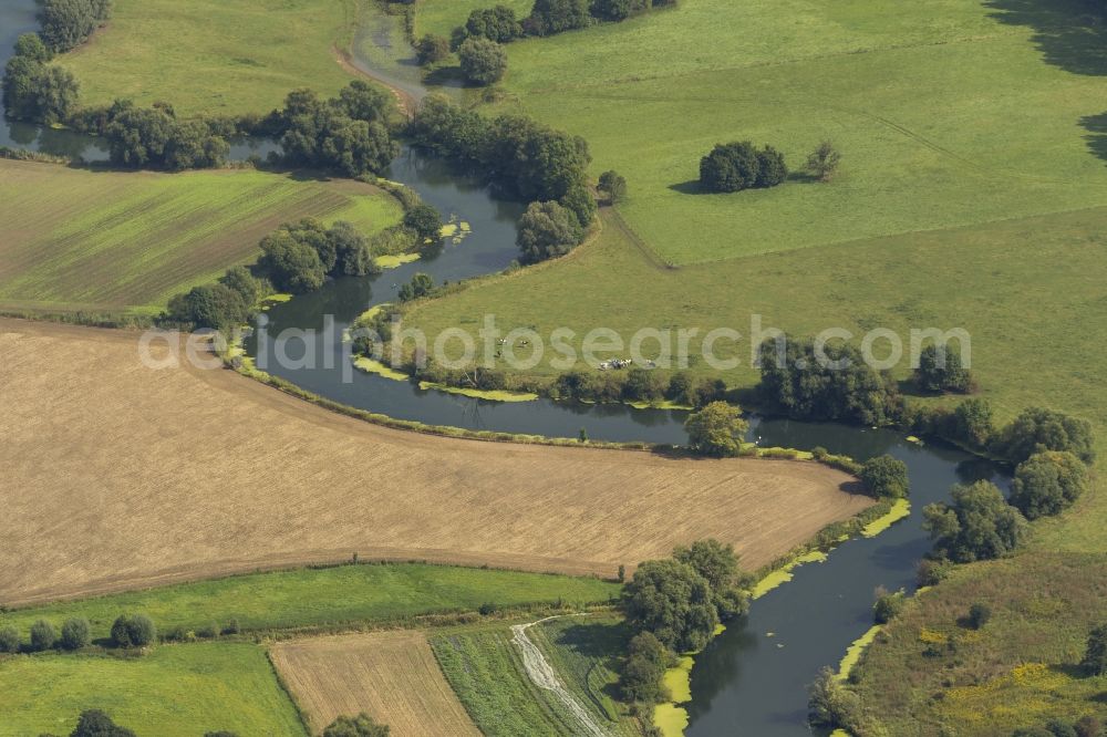 Aerial image Bergkamen - Landscape of meadows and fields of Lippeauen on the lip at Bergkamen in North Rhine-Westphalia