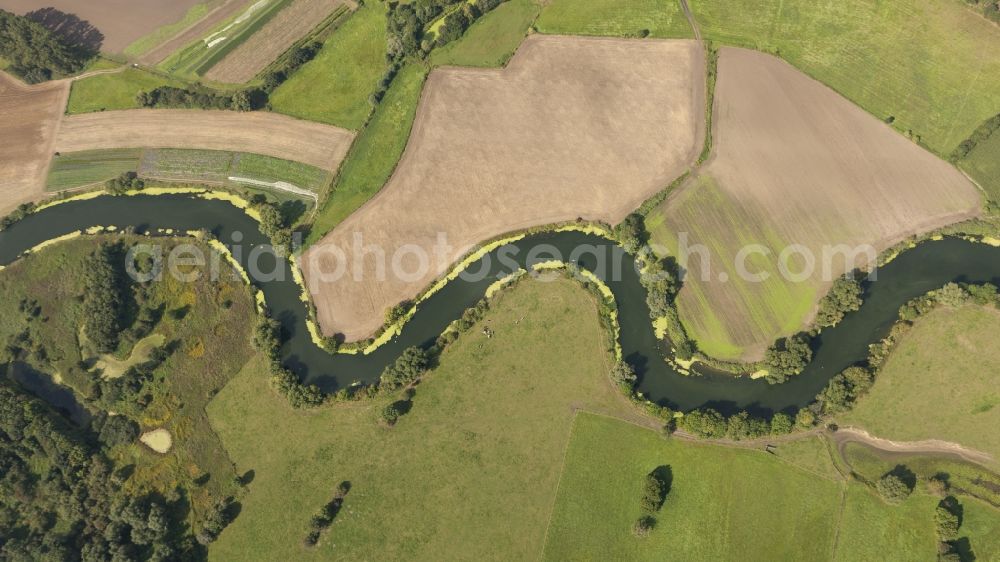 Bergkamen from the bird's eye view: Landscape of meadows and fields of Lippeauen on the lip at Bergkamen in North Rhine-Westphalia