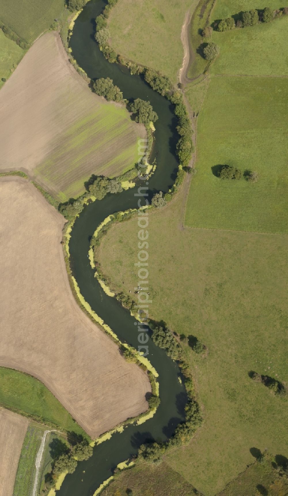 Aerial image Bergkamen - Landscape of meadows and fields of Lippeauen on the lip at Bergkamen in North Rhine-Westphalia