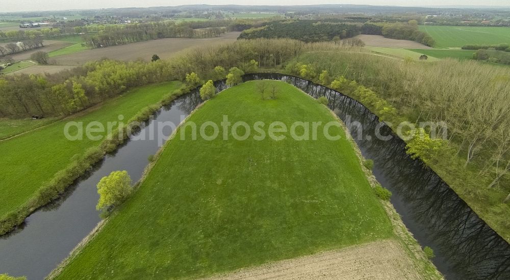 Aerial image Olfen - Landscape of meadows and fields of Lippeauen on the lip at Olfen in North Rhine-Westphalia