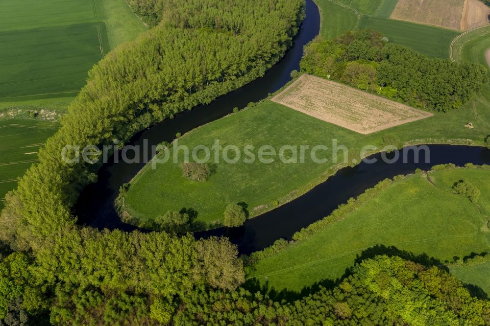 Aerial image Olfen - Landscape of meadows and fields of Lippeauen on the lip at Olfen in North Rhine-Westphalia