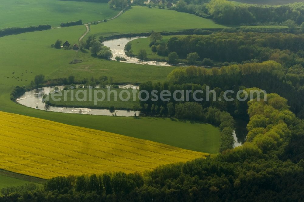 Aerial image Olfen - Landscape of meadows and fields of Lippeauen on the lip at Olfen in North Rhine-Westphalia