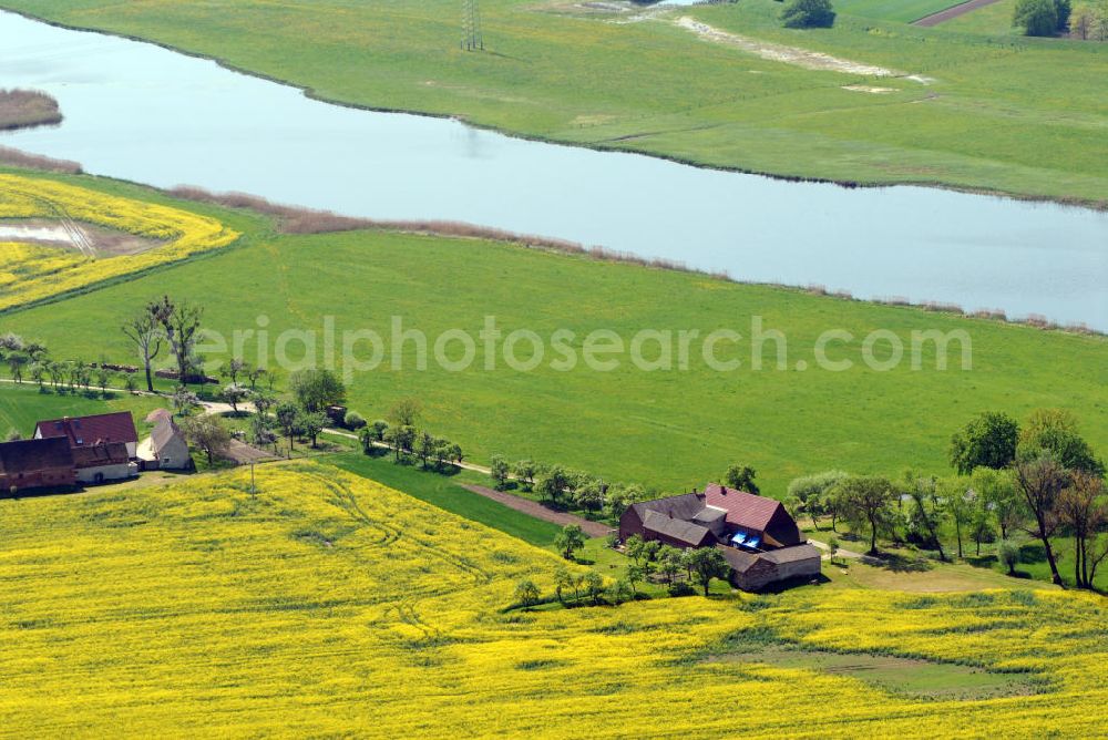 Riesigk from above - Blick auf ein Altwasser der Elbe bei Schönitz. Die Gemeinde liegt ca. vier Kilometer südlich des Elbe-Ufers, überwiegend im Biosphärenreservat Mittelelbe zwischen Dessau-Roßlau und Wittenberg. Nur drei Kilometer westlich von Riesigk entfernt befindet sich der Wörlitzer Park inmitten des Dessau-Wörlitzer Gartenreiches. Riesigk hat 220 Einwohner und gehört der Verwaltungsgemeinschaft Wörlitzer Winkel Landkreis Anhalt-Zerbst an. Kontakt: Franzstraße 1, 06785 Oranienbaum, Tel. 034904 4030, Fax 034904 40333, E-Mail: vg-woerlitzer-winkel@t-online.de,