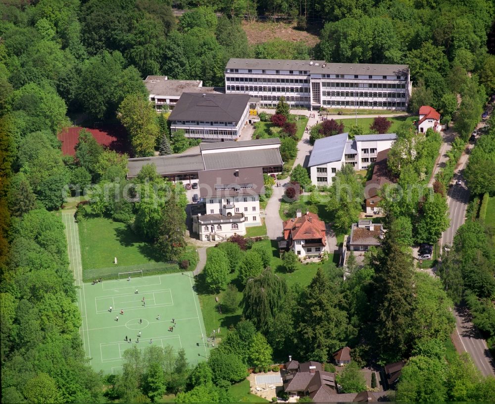 Kempfenhausen from above - School building and grounds of the country school home on Lake Starnberg in Kempfenhausen in the state Bavaria, Germany