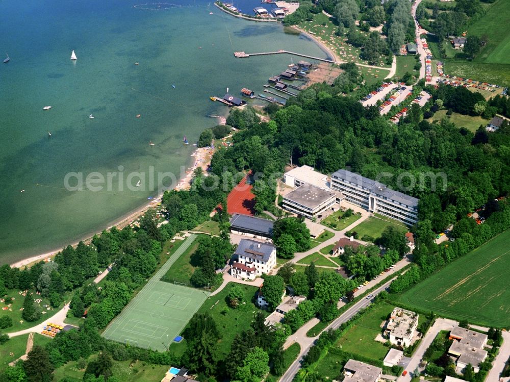 Kempfenhausen from above - School building and grounds of the country school home on Lake Starnberg in Kempfenhausen in the state Bavaria, Germany