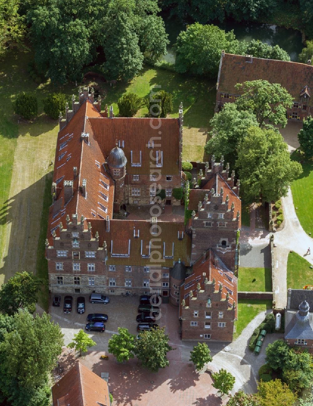 Hamm from above - View of the school camp castle Heessen in Hamm in the state North Rhine-Westphalia. The castle is now used as a school and a Wolfgang Gerbere college