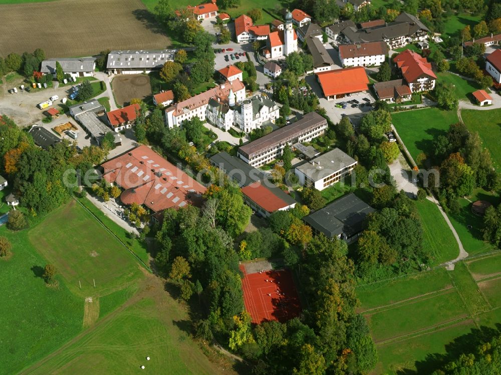 Ising from above - School building of the country school Schloss Ising on the Schlossstrasse in Ising in the state Bavaria, Germany