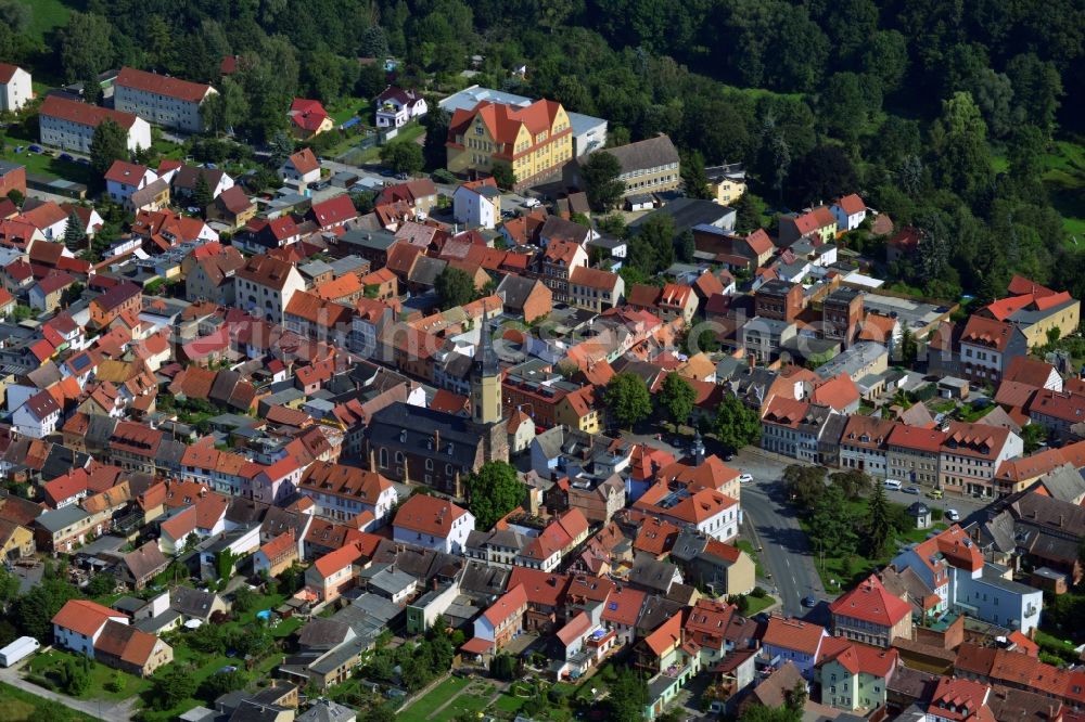 Aerial photograph Bürgel - View of the city centre of the rural town Buergel and the parish church Saint Johannis in the state Thuringia