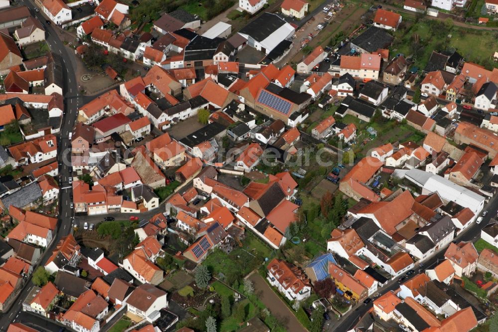 Schornsheim from above - Municipality with apartment buildings along the Friedrich-Ebert-Strasse in Schornsheim in Rhineland-Palatinate