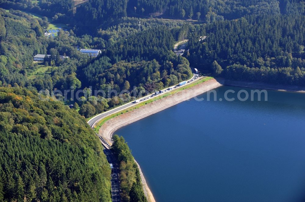 Lüdenscheid from above - View of road 561 at Versetalsperre in Luedenscheid in North Rhine-Westphalia