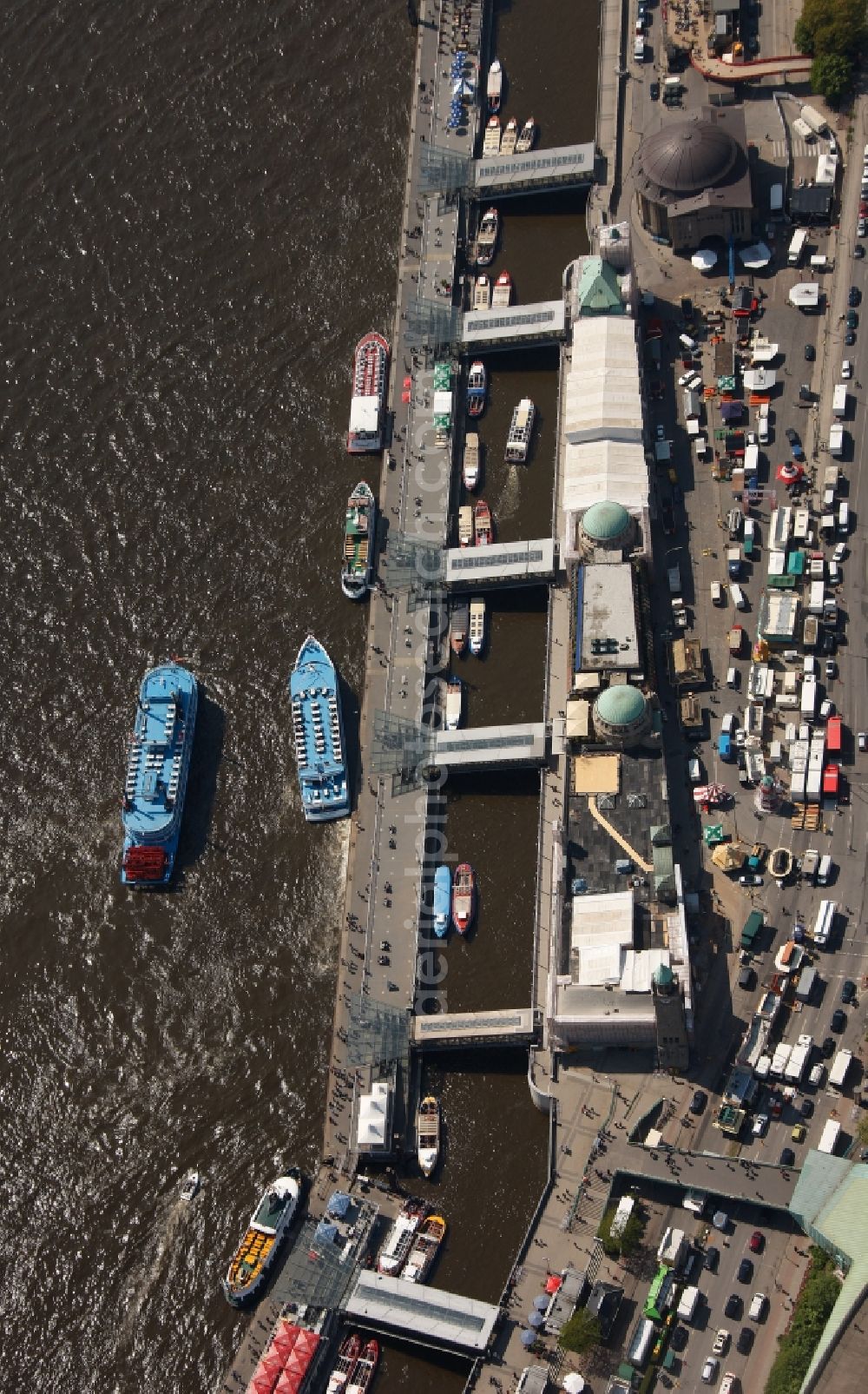 Aerial image Hamburg - Landing stages at the Norderelbe in Hamburg harbor in the state of Hamburg