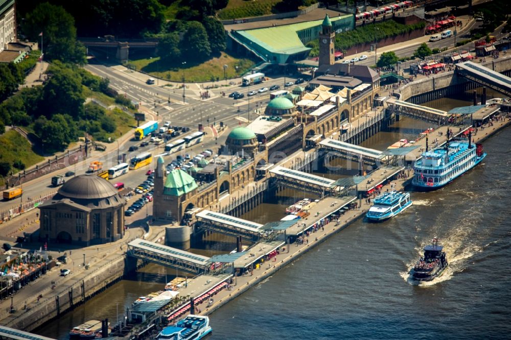 Aerial image Hamburg - Landing stages at the Norderelbe in Hamburg harbor in the state of Hamburg