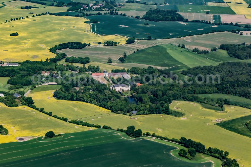 Fargau-Pratjau from above - Agricultural areas around the buildings and parks of the manor house Schloss Salzau in Fargau-Pratjau in the state Schleswig-Holstein, Germany