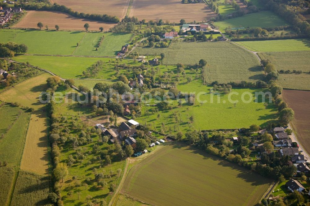 Aerial image Voerde - View of agricultural fields in Voerde in the state of North Rhine-Westphalia