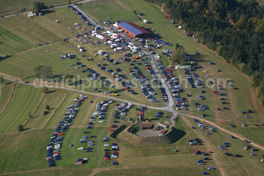 Schopfheim from above - Area of the agricultural presentation of animals and machinery at the Weidefest ( grazing land )in the district Gersbach in Schopfheim in the state Baden-Wurttemberg, Germany