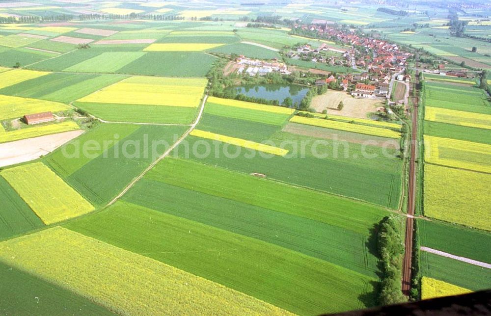 Hammelburg / Bayern from the bird's eye view: Landwirtschaftsfelder bei Hammelburg in Bayern.