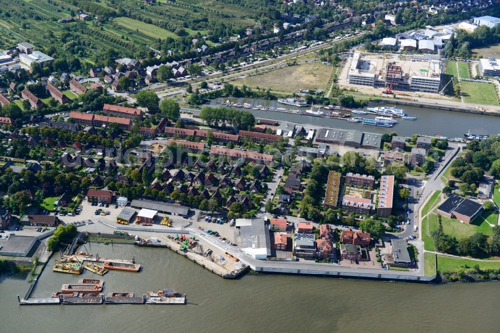 Hamburg from above - Promontory between the Steendiekkanal and Köhlfleet canal in Hamburg-Finkenwerder. Here is also the location of port technology of the Hamburg Port Authority HPA