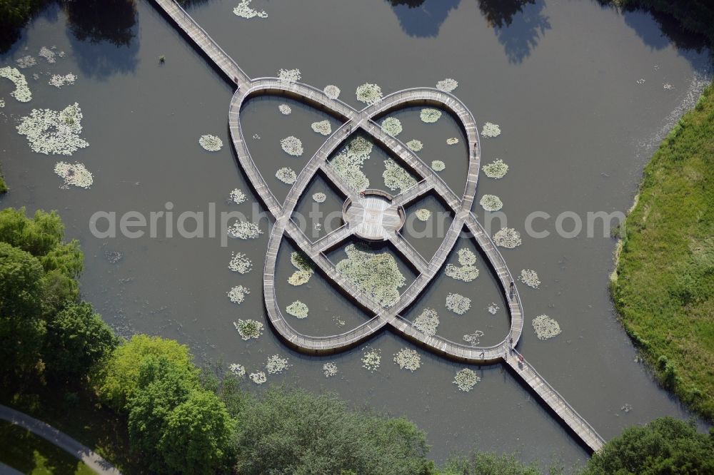 Aerial image Rathenow - Running bridge installation for the Federal Horticultural Show 2015 in Rathenow in Brandenburg