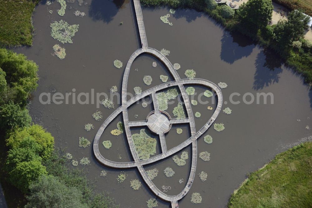 Aerial photograph Rathenow - Running bridge installation for the Federal Horticultural Show 2015 in Rathenow in Brandenburg