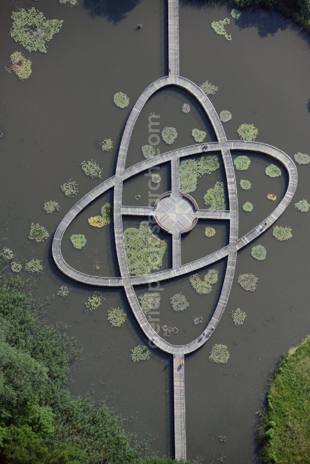 Rathenow from above - Running bridge installation for the Federal Horticultural Show 2015 in Rathenow in Brandenburg