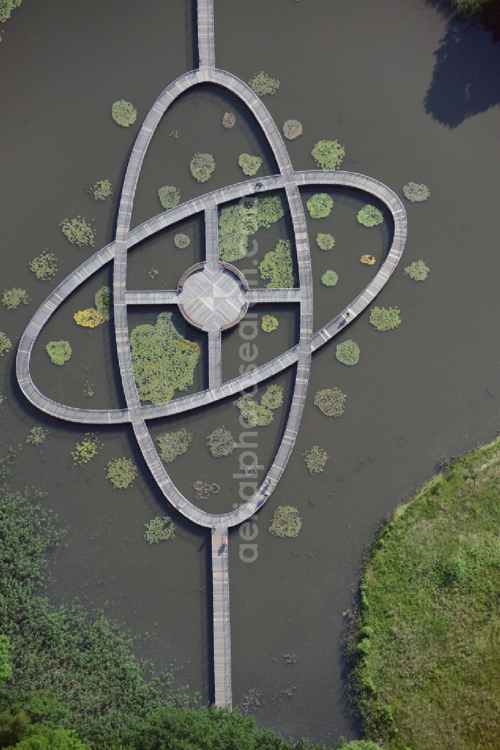 Aerial image Rathenow - Running bridge installation for the Federal Horticultural Show 2015 in Rathenow in Brandenburg