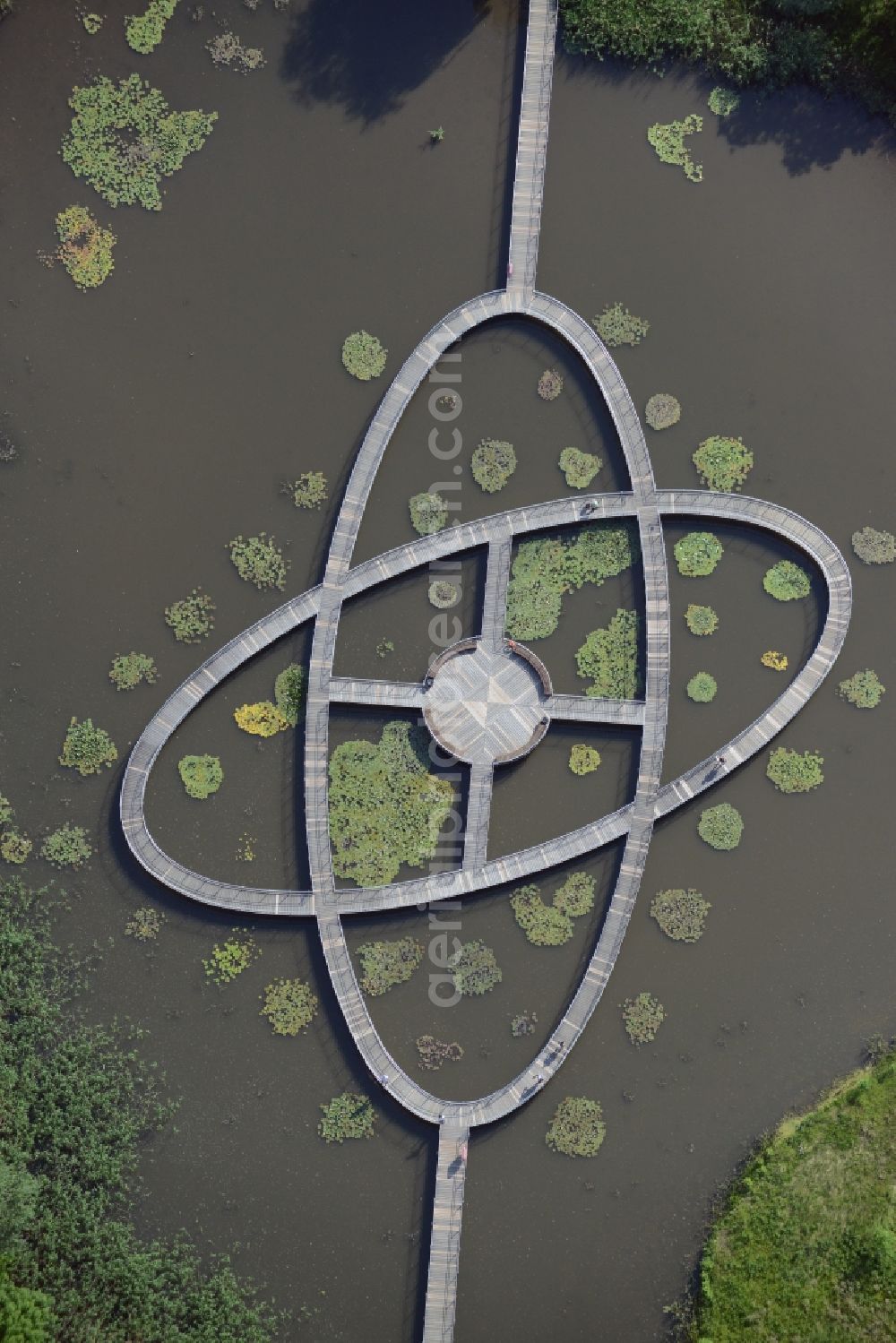 Aerial photograph Rathenow - Running bridge installation for the Federal Horticultural Show 2015 in Rathenow in Brandenburg