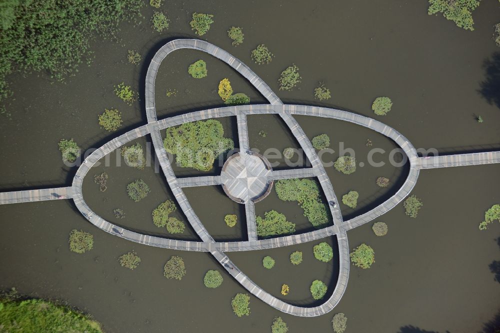 Rathenow from above - Running bridge installation for the Federal Horticultural Show 2015 in Rathenow in Brandenburg