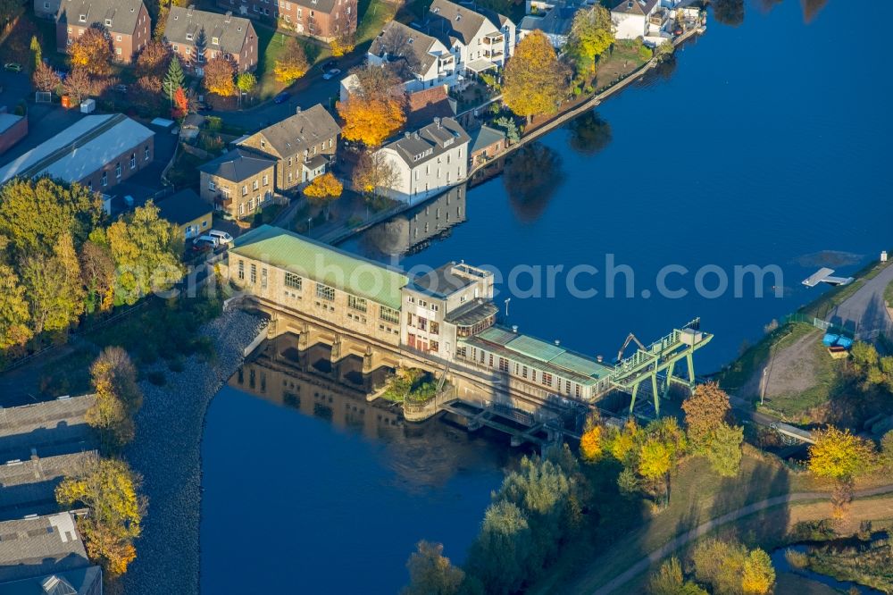 Wetter (Ruhr) from above - View of the run-of-the-river power plant at the Ruhr in the state North Rhine-Westphalia