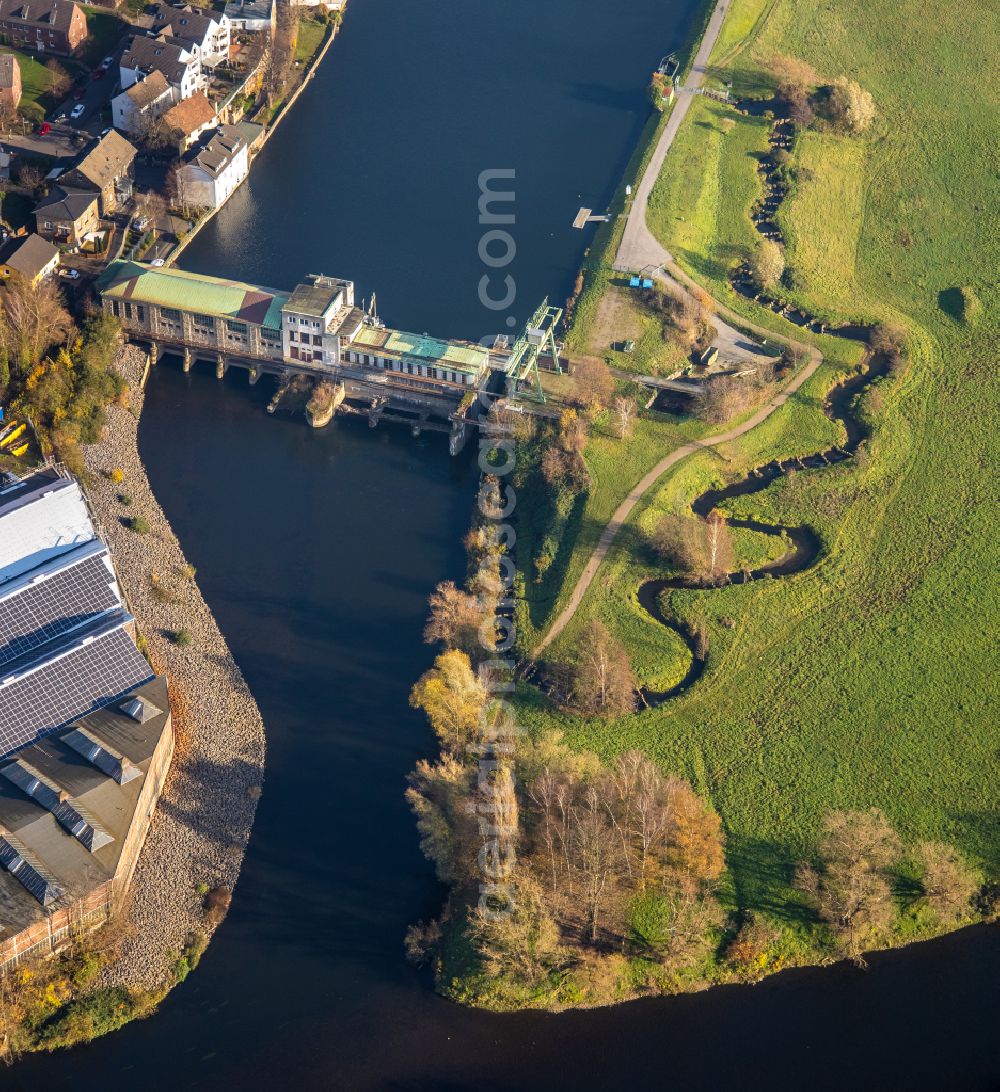 Aerial photograph Wetter (Ruhr) - View of the run-of-the-river power plant at the Ruhr in the state North Rhine-Westphalia