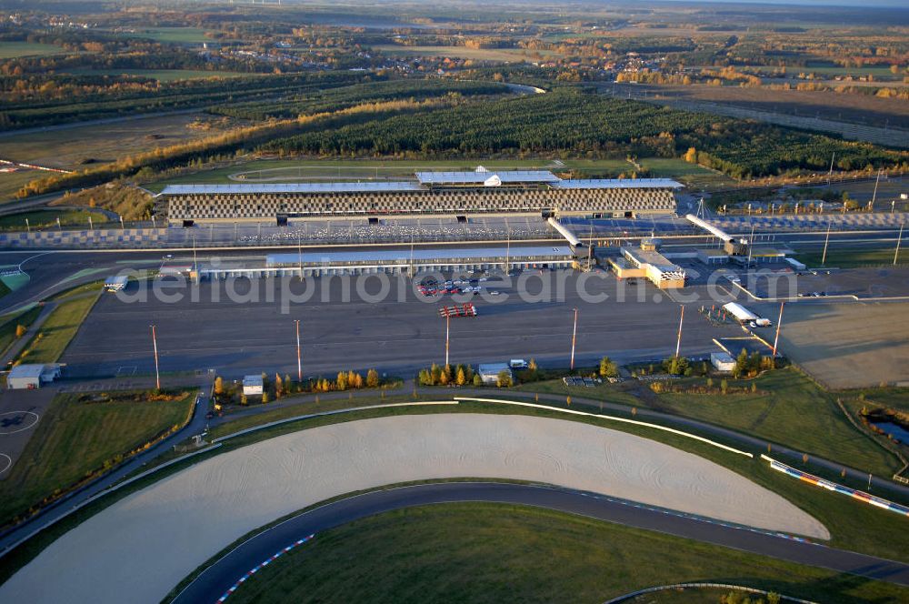 Klettwitz from the bird's eye view: Blick auf die Tribüne am Lausitzring / EuroSpeedway Lausitz. Kontakt: EuroSpeedway Verwaltungs GmbH,