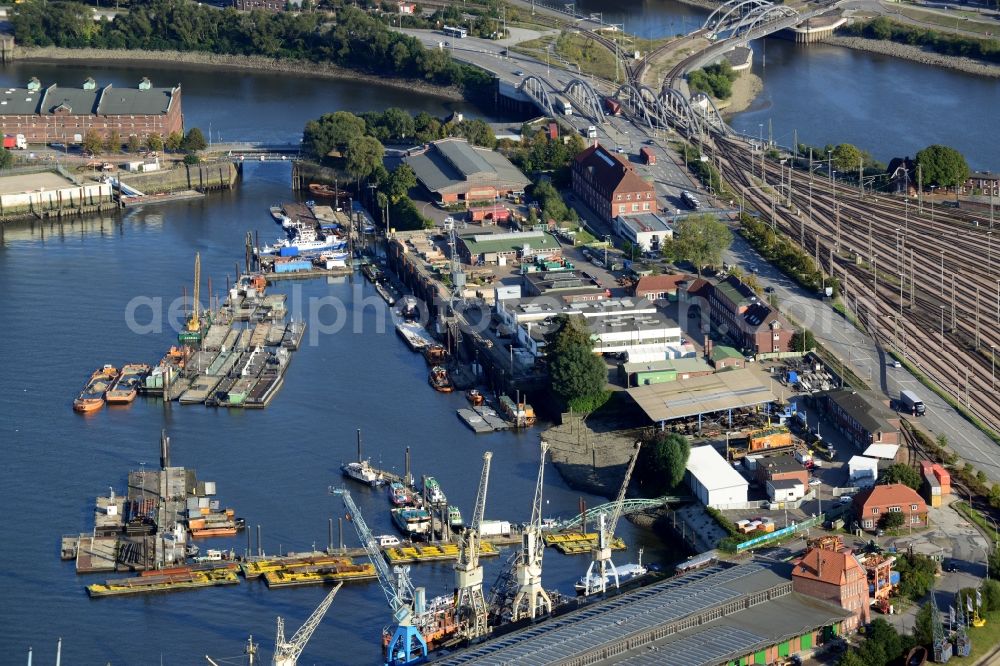 Aerial image Hamburg - Luebeck riverside in Hamburg-Mitte / Kleiner Grasbrook. A project of the Hamburg Port Authority HPA