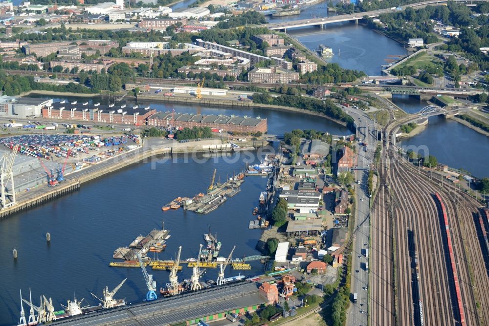 Aerial image Hamburg - Luebeck riverside in Hamburg-Mitte / Kleiner Grasbrook. A project of the Hamburg Port Authority HPA