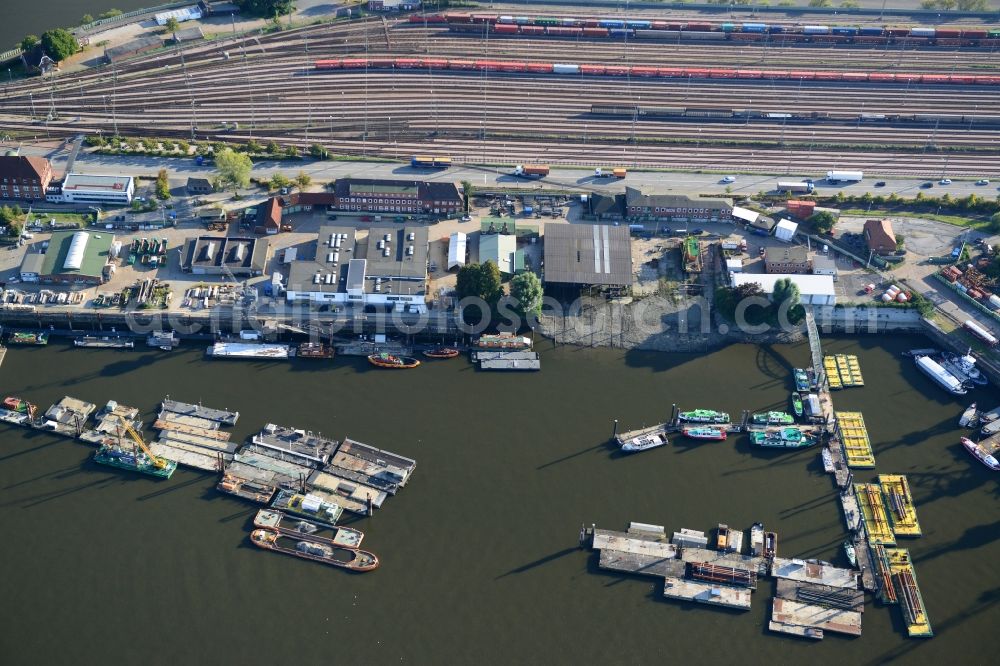 Hamburg from above - Luebeck riverside in Hamburg-Mitte / Kleiner Grasbrook. A project of the Hamburg Port Authority HPA