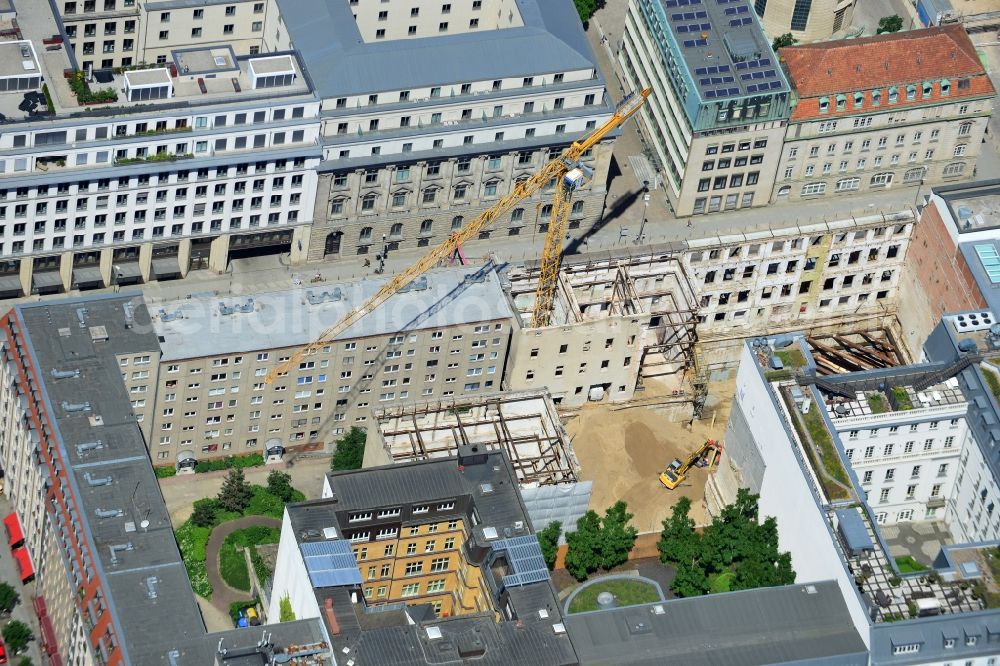 Aerial image Berlin Mitte - Closing of the gap - building site for a residential and commercial building on the French street in Berlin Mitte