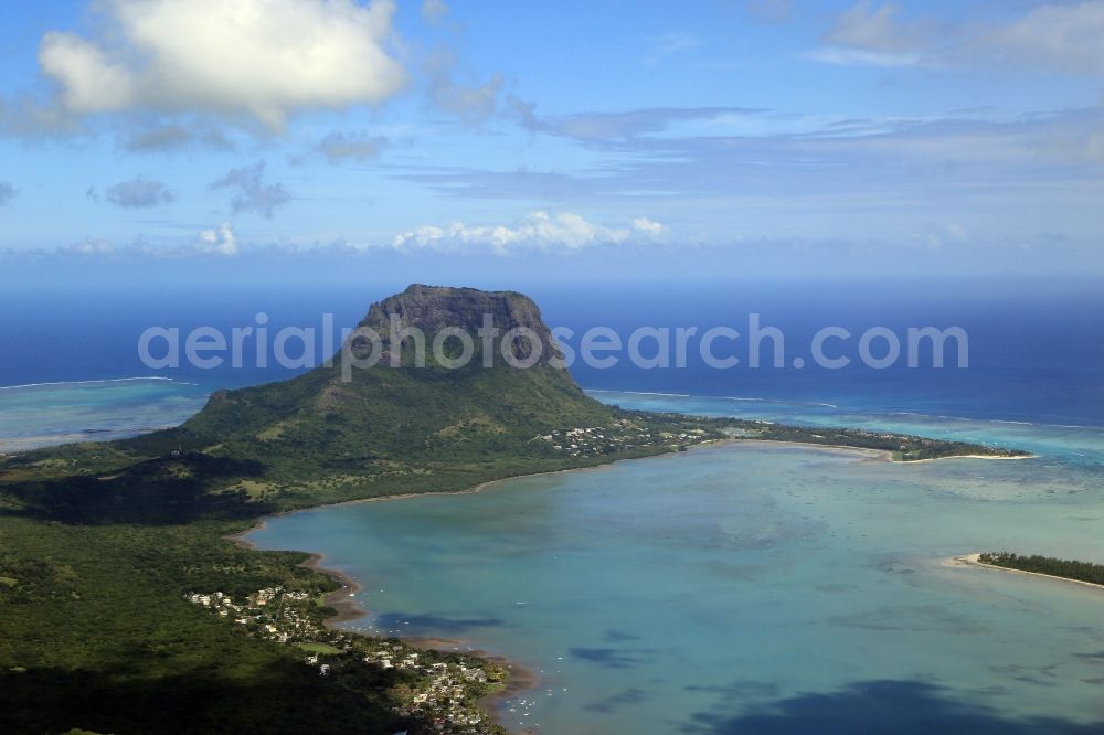 Aerial photograph Le Morne - View over La Gaulette to the prominent mountain Le Morne Brabant at the south-west coast of the island Mauritius at the Indian Ocean