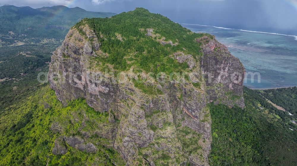 Le Morne from above - View over La Gaulette to the prominent mountain Le Morne Brabant at the south-west coast of the island Mauritius at the Indian Ocean