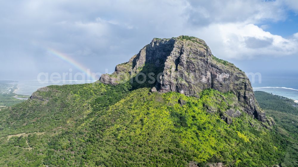 Le Morne from the bird's eye view: View over La Gaulette to the prominent mountain Le Morne Brabant at the south-west coast of the island Mauritius at the Indian Ocean