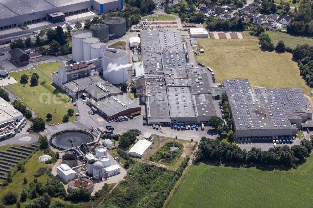 Aerial image Grevenbroich - Buildings and production halls on the food manufacturer's premises of Intersnack Deutschland SE on street Grevenbroicher Strasse in the district Wevelinghoven in Grevenbroich in the state North Rhine-Westphalia, Germany