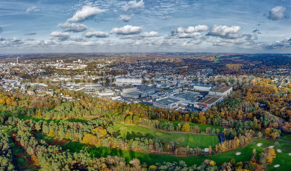 Aerial photograph Bergisch Gladbach - Buildings and production halls on the food manufacturer's premises KRUeGER on street Senefelderstrasse in the district Obersaal in Bergisch Gladbach in the state North Rhine-Westphalia, Germany