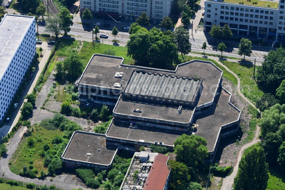 Berlin from above - Vacant, unused building Sporthotel Hohenschoenhausen and former congress center on Konrad-Wolf-Strasse in the district of Hohenschoenhausen in Berlin, Germany