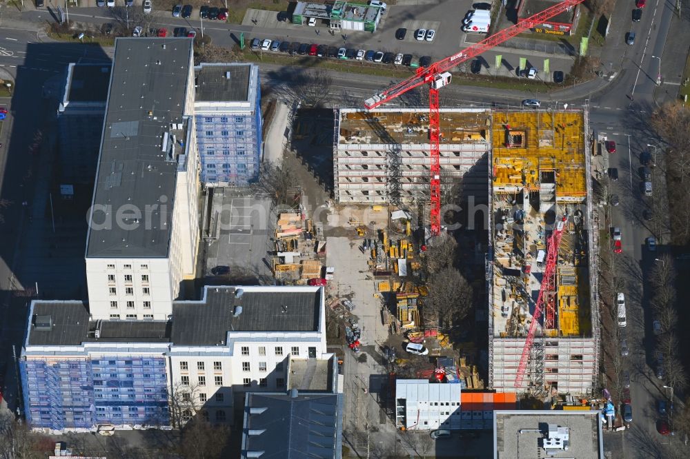 Dresden from above - Construction site of new complex of the university HTW in Dresden in the state Saxony