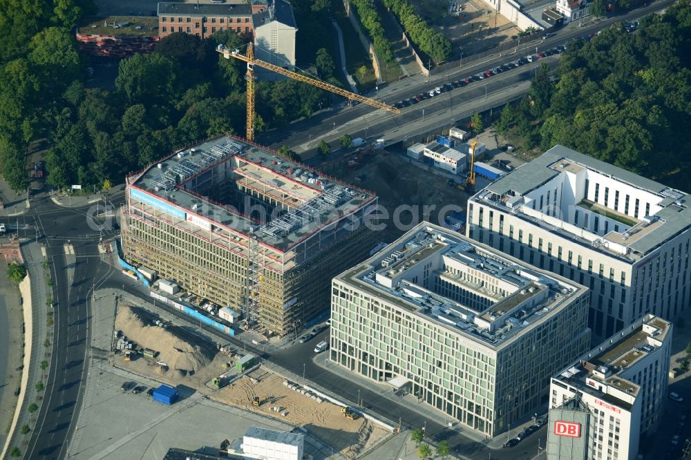 Aerial image Berlin Moabit - Lehrter Stadtquartier quarter in the Moabit part of Berlin in Germany. The quarter consists of 5 blocks which form a complex of office buildings and hotels