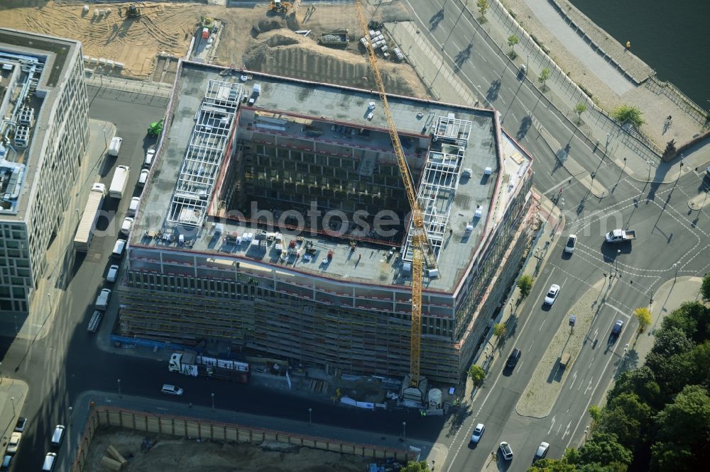 Berlin Moabit from above - Lehrter Stadtquartier quarter in the Moabit part of Berlin in Germany. The quarter consists of 5 blocks which form a complex of office buildings and hotels